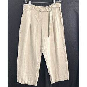 H by HALSTON Women Wide Leg Linen Pants Sz XL Tan Business Summer Travel 1a-12